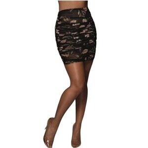 NWOT JLUXLABEL  Delilah Ruched Mini Mesh Floral Skirt Size Large Black W/Flowers